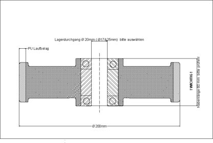 Zeichnung Polyurethan-Hubwagenrad, Rad Durchmesser 200 mm